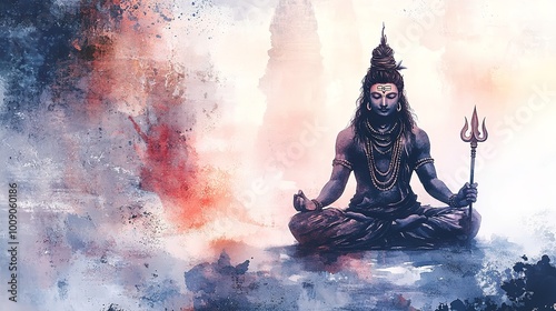 Watercolor Painting Illustration of Lord Shiva in Meditation photo