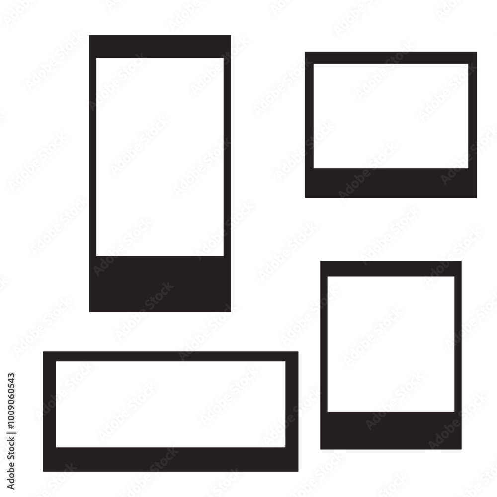 Vector Polaroid black Frames in different sizes. Realistic Photo Templates with Shadows. Vintage Card Set for Stock Use. Vector illustration. EPS 10/AI