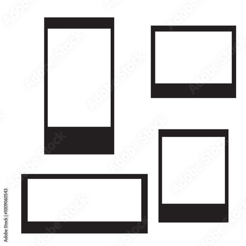 Vector Polaroid black Frames in different sizes. Realistic Photo Templates with Shadows. Vintage Card Set for Stock Use. Vector illustration. EPS 10/AI