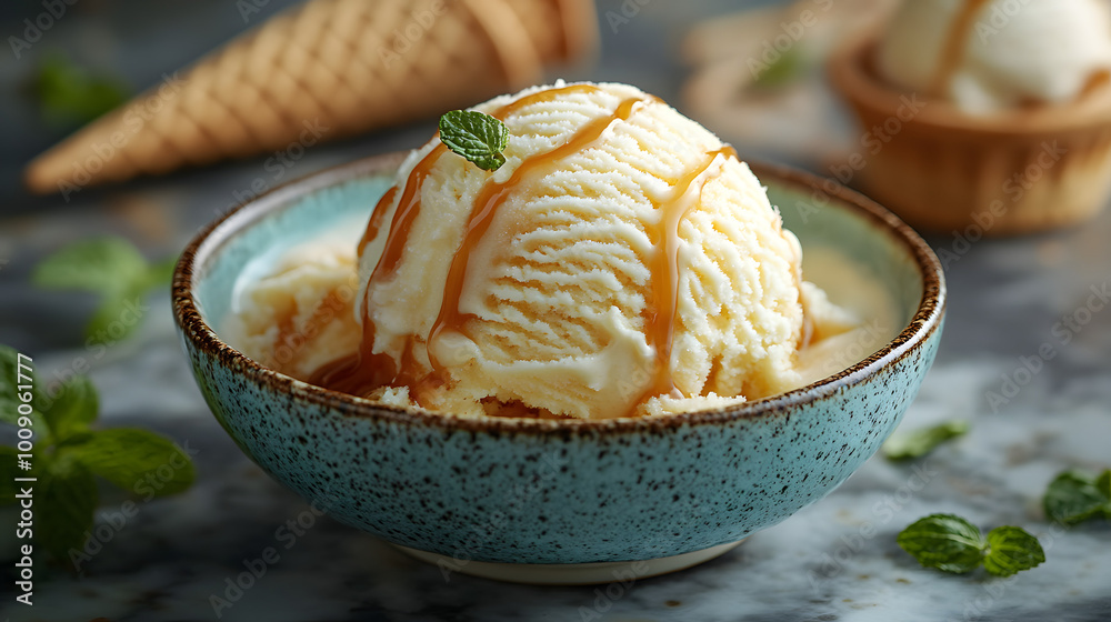A Scoop of Cold, Creamy Folk-Style Ice Cream in a Bowl, Perfectly Crafted to Showcase Its Rich Texture and Delicious Flavor, Ideal for Hot Summer Days or Enjoying as a Sweet Treat Anytime, Evoking Nos A Scoop of Cold, Creamy Folk-Style Ice Cream in a Bowl, Perfectly Crafted to Showcase Its Rich Texture and Delicious Flavor, Ideal for Hot Summer Days or Enjoying as a Sweet Treat Anytime, Evoking Nos