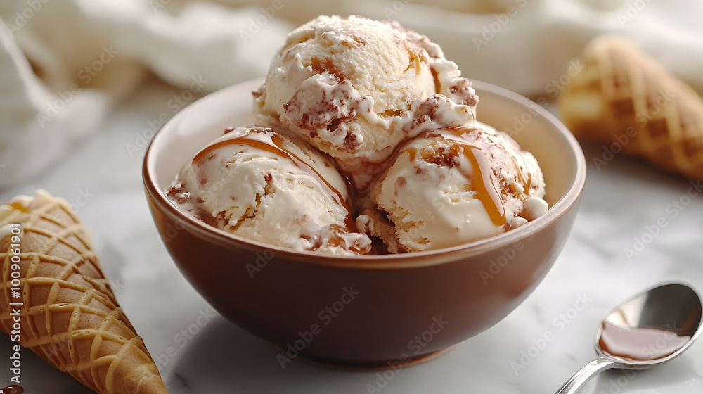 A Scoop of Cold, Creamy Folk-Style Ice Cream in a Bowl, Perfectly Crafted to Showcase Its Rich Texture and Delicious Flavor, Ideal for Hot Summer Days or Enjoying as a Sweet Treat Anytime, Evoking Nos A Scoop of Cold, Creamy Folk-Style Ice Cream in a Bowl, Perfectly Crafted to Showcase Its Rich Texture and Delicious Flavor, Ideal for Hot Summer Days or Enjoying as a Sweet Treat Anytime, Evoking Nos