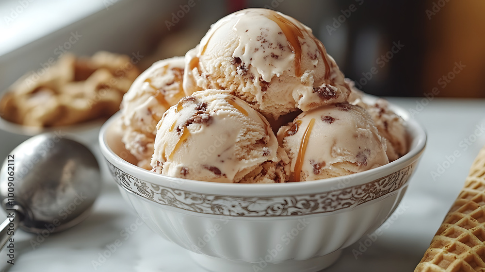 A Scoop of Cold, Creamy Folk-Style Ice Cream in a Bowl, Perfectly Crafted to Showcase Its Rich Texture and Delicious Flavor, Ideal for Hot Summer Days or Enjoying as a Sweet Treat Anytime, Evoking Nos A Scoop of Cold, Creamy Folk-Style Ice Cream in a Bowl, Perfectly Crafted to Showcase Its Rich Texture and Delicious Flavor, Ideal for Hot Summer Days or Enjoying as a Sweet Treat Anytime, Evoking Nos