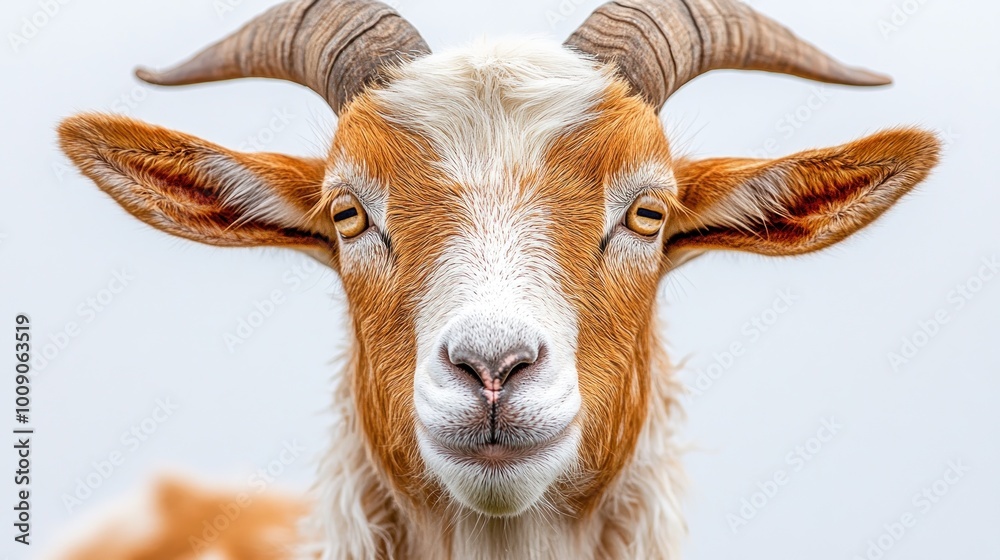 Close-up of a goat with distinctive features and expression. Close-up of a goat with distinctive features and expression.