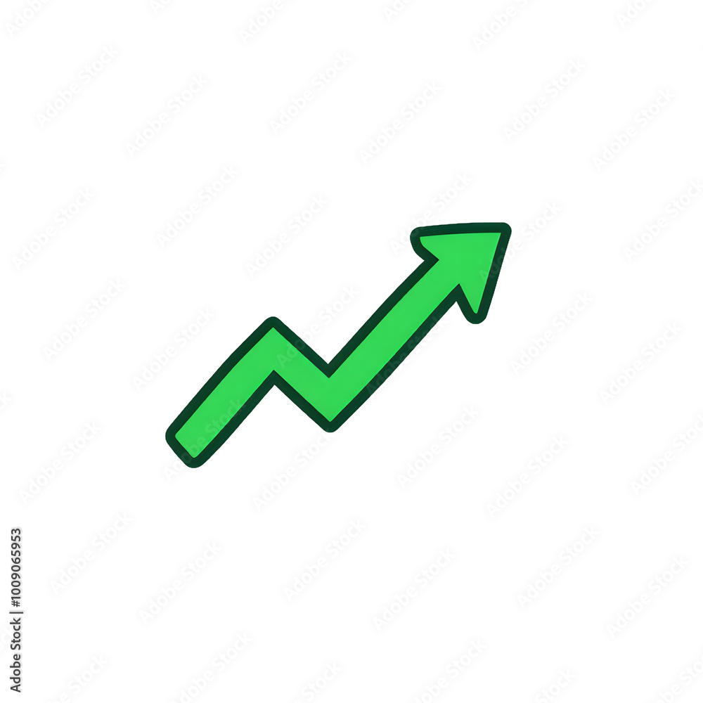 Bright green upward arrow in jagged shape representing increase, isolated on transparent background, Generative AI Bright green upward arrow in jagged shape representing increase, isolated on transparent background, Generative AI