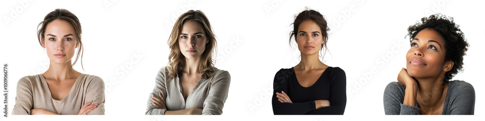 A woman with a focused gaze, arms crossed confidently. isolated on transparency background A woman with a focused gaze, arms crossed confidently. isolated on transparency background