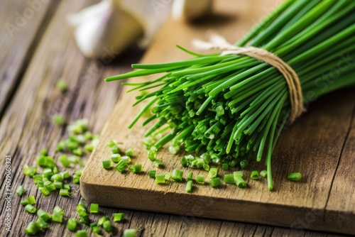 Fresh Chives on Cutting Board