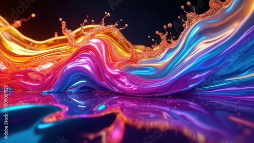 A vibrant wallpaper showcasing NEO QLED technology with HDR, featuring a mesmerizing flow of colorful, glossy liquid blending radiant hues like neon pink, electric blue, bright gold, and deep purple. photo