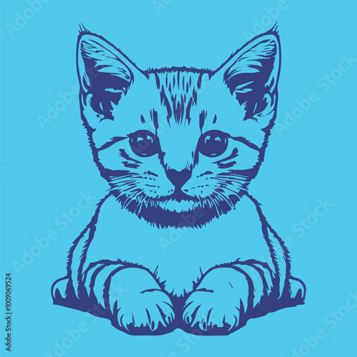 Cat vintage illustration, nevi blue  and pest  vector art kitten