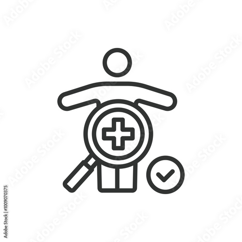 Health checkup, in line design. Medical examination, wellness check, preventive care, health assessment, doctor visit, on white background vector. Health checkup editable stroke icon