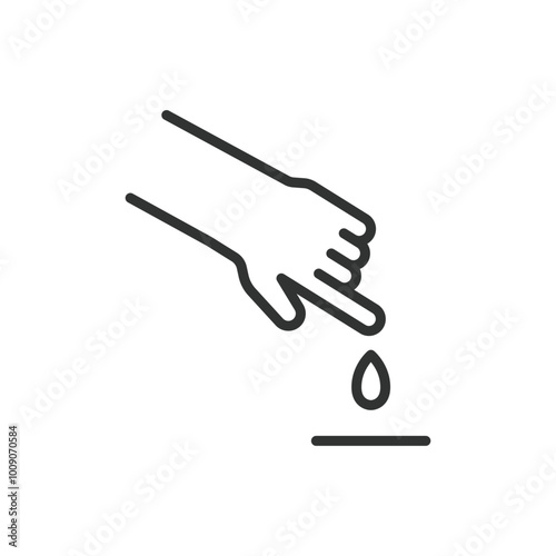 Fingerstick, in line design. Blood glucose test, diabetes management, blood sampling, lancet device, capillary blood, self-monitoring on white background vector. Fingerstick editable stroke icon.