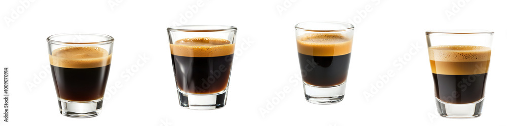 Classic espresso shot in a small glass with a rich crema layer. isolated on transparency background Classic espresso shot in a small glass with a rich crema layer. isolated on transparency background