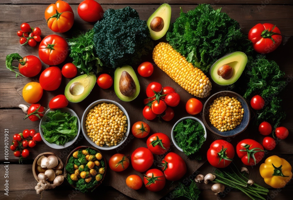 vibrant colorful flat lay display fresh meal ingredients varied textures attractive arrangement culinary inspiration, basket, trendy, stylish, appetizing vibrant colorful flat lay display fresh meal ingredients varied textures attractive arrangement culinary inspiration, basket, trendy, stylish, appetizing