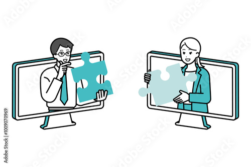 Image of business people cooperating, remote illustration.