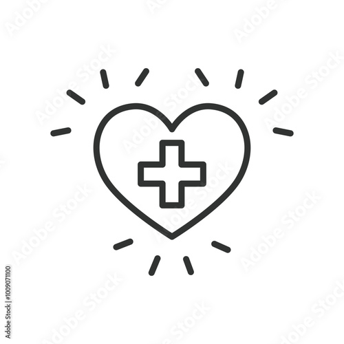 Heart medicine, in line design. Cardiovascular treatment, heart medication, health, cardiology, heart pills on white background vector. Heart medicine editable stroke icon