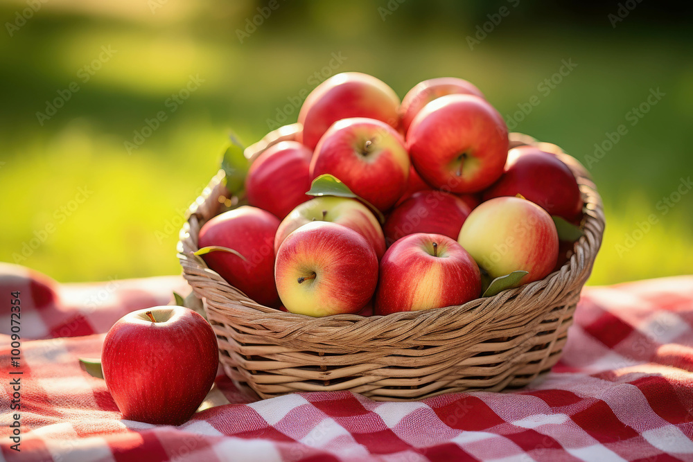 Assorted Apples on a Picnic Blanket Outdoors Assorted Apples on a Picnic Blanket Outdoors