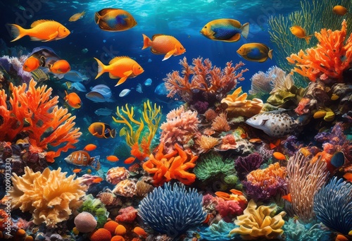 exquisite display vibrant underwater seafood featuring bold colors intricate details creating visual feast eyes, abundance, arrangement, aesthetic