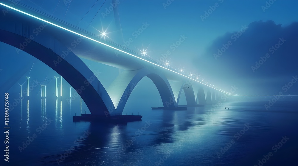 Obraz premium Futuristic Wind Powered Bridge Harnessing Sustainable Energy with Glowing Illumination