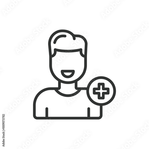 Patient, in line design. Patient, healthcare, hospital, medical care, clinic, treatment, patient care on white background vector. Patient editable stroke icon