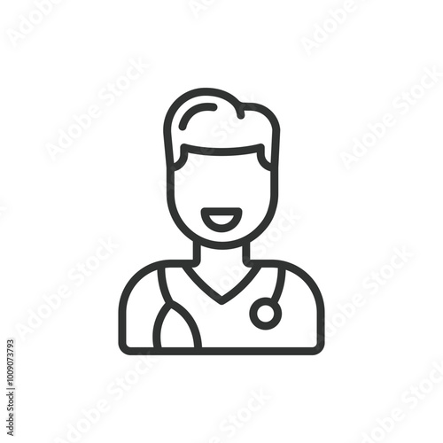 Doctor, in line design. Doctor, physician, healthcare, medical professional, hospital, clinic, healthcare provider on white background vector. Doctor editable stroke icon