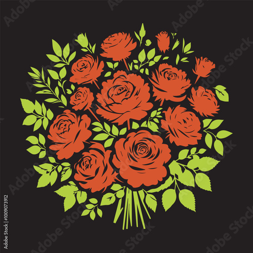 Red roses bouquet. Wedding flowers decoration. Vintage isolated floristic botanical elements. Vector floral collection bouquet flower, floral rose bloom for decoration illustration