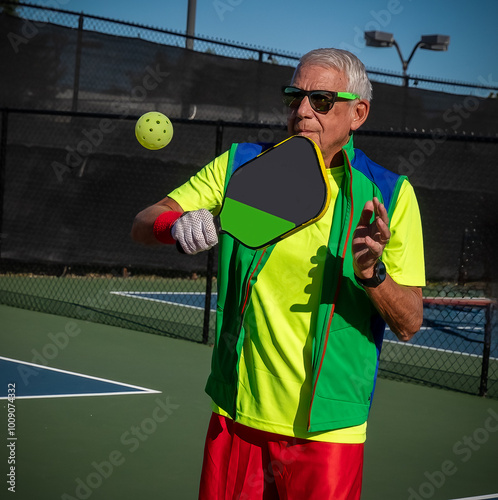 Champion pick;eball player practices his volleys photo