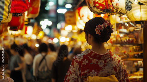 Nihonbashi Ebisu-ko Festival in Tokyo, merchants and locals wear traditional clothes, Ai generated images photo