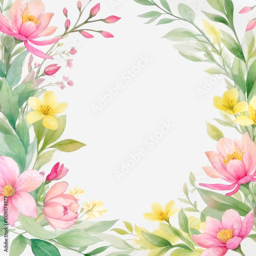 Watercolor peony flower spring background illustration
