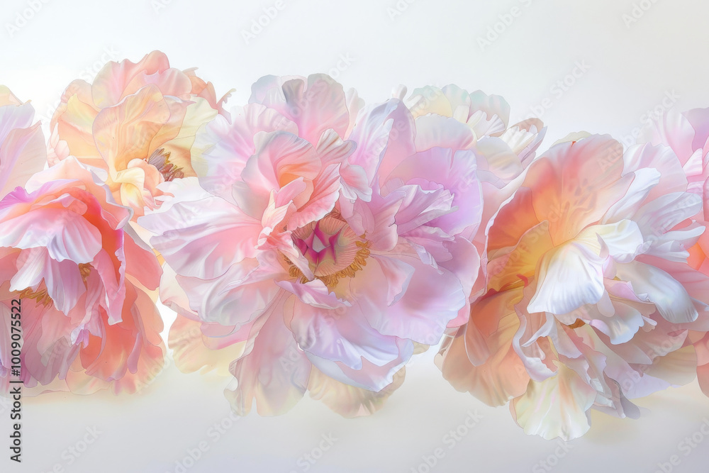 A delicate arrangement of soft pastel peonies, showcasing their exquisite petals and gentle colors, perfect for floral designs. A delicate arrangement of soft pastel peonies, showcasing their exquisite petals and gentle colors, perfect for floral designs.