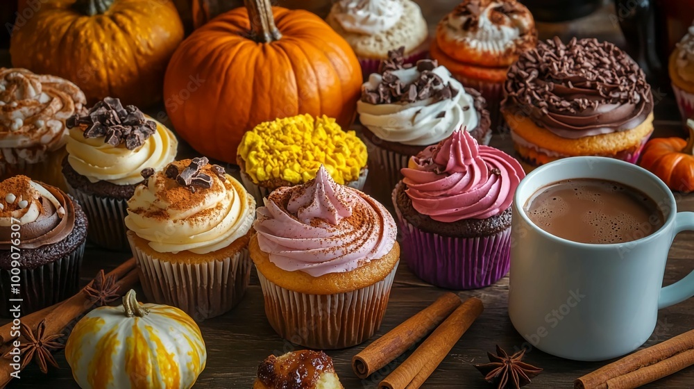 A warm cup of cocoa and a variety of cupcakes make for a perfect autumn treat
A warm cup of cocoa and a variety of cupcakes make for a perfect autumn treat