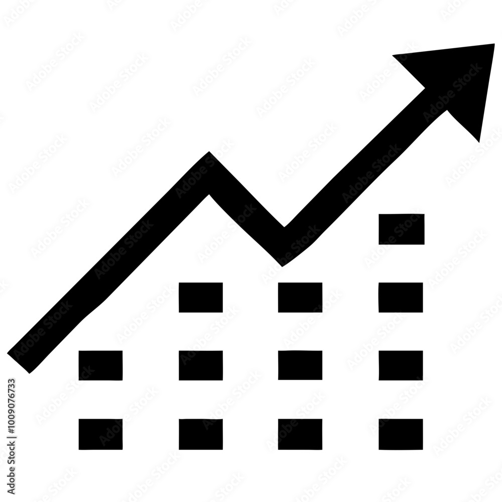 Business growth icon representing an upward trend with a graph and arrow Business growth icon representing an upward trend with a graph and arrow