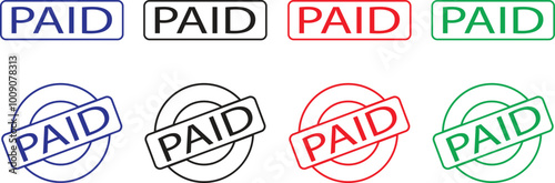 Paid stamp vectors texture design line icons Set for many purposes. Rubber cliche imprint. Stencil business illustration, payment money fee, bank invoice office fee isolated on transparent background.