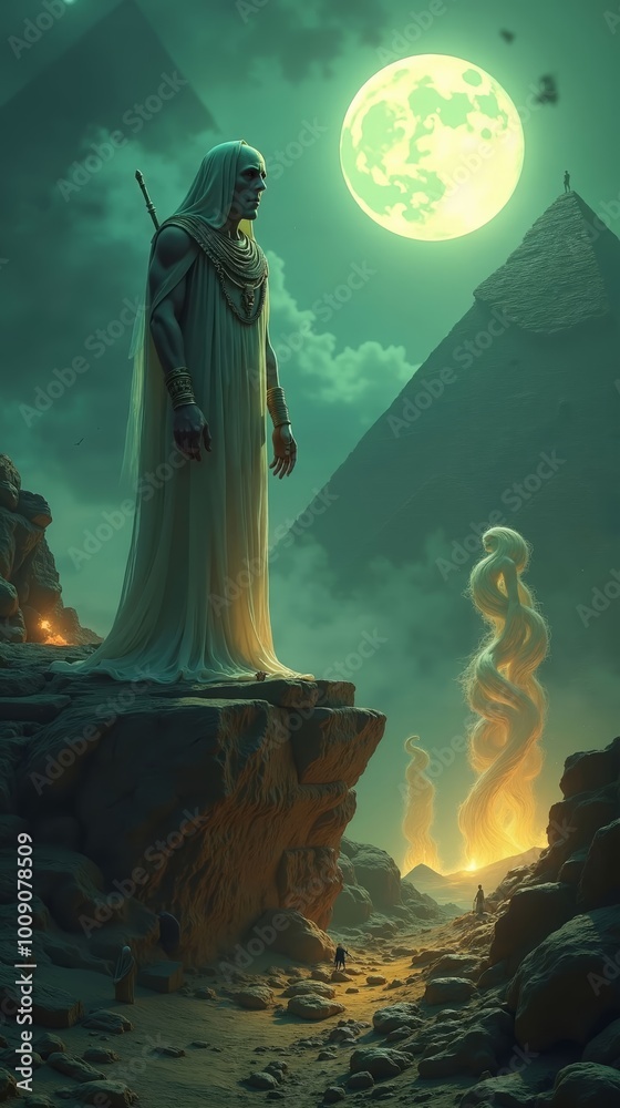 Ancient Egyptian Ghost Necromancer Overseeing Pyramids Ancient Egyptian Ghost Necromancer Overseeing Pyramids