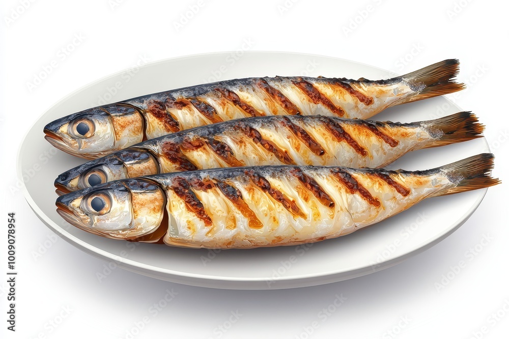 Illustration of grilled fish displayed on a white plate, perfect for seafood lovers and culinary enthusiasts. Illustration of grilled fish displayed on a white plate, perfect for seafood lovers and culinary enthusiasts.
