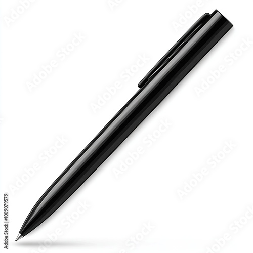 A sleek black pen lying on a surface, symbolizing writing and creativity.