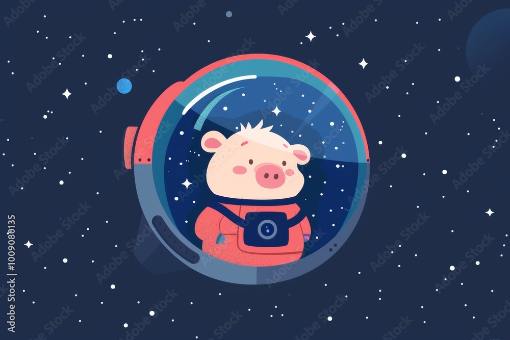 Fototapeta premium Piglet astronaut in space galaxy