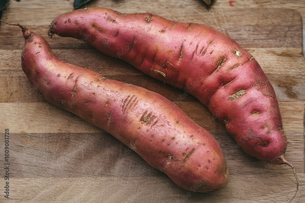 Two fresh ripe sweet potato root vegetables Two fresh ripe sweet potato root vegetables