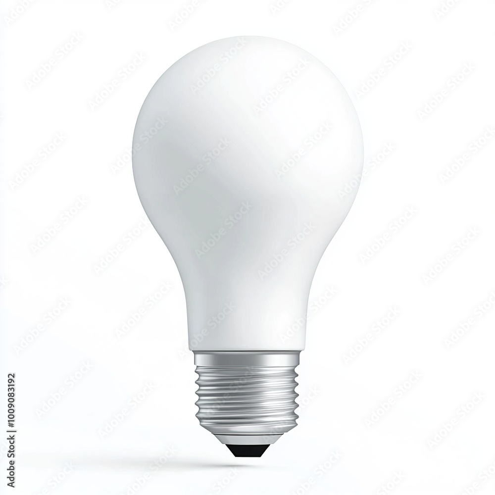 A standard light bulb with a smooth white surface and metallic base for lighting purposes. A standard light bulb with a smooth white surface and metallic base for lighting purposes.