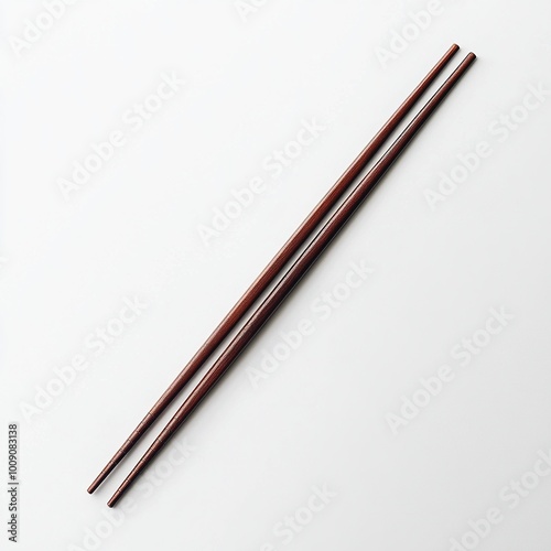 Two wooden chopsticks placed parallel on a white surface.