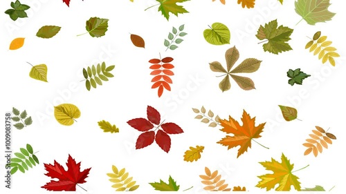 Autumn leaves fall and swirl. Alpha channel.