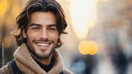 Man Smiling in Warm Urban Light