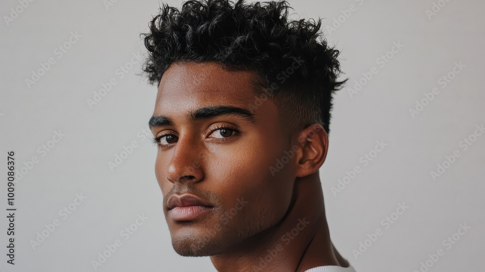 Young Man with Short Hair in Profile View Young Man with Short Hair in Profile View