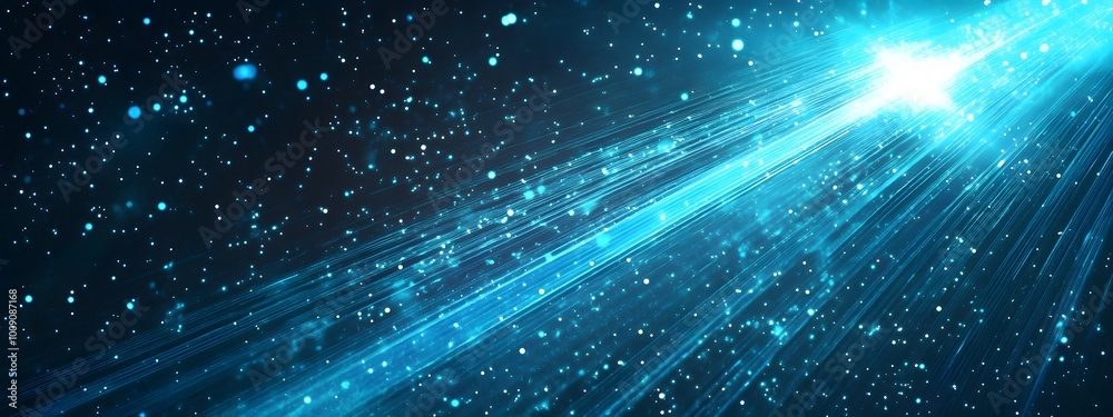 Blue light rays background with glowing speed lines and a starry sky, an AI technology digital concept background for futuristic science or space travel Blue light rays background with glowing speed lines and a starry sky, an AI technology digital concept background for futuristic science or space travel