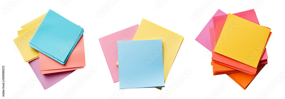 Colorful Sticky Notes Stacked in Various Arrangements Colorful Sticky Notes Stacked in Various Arrangements