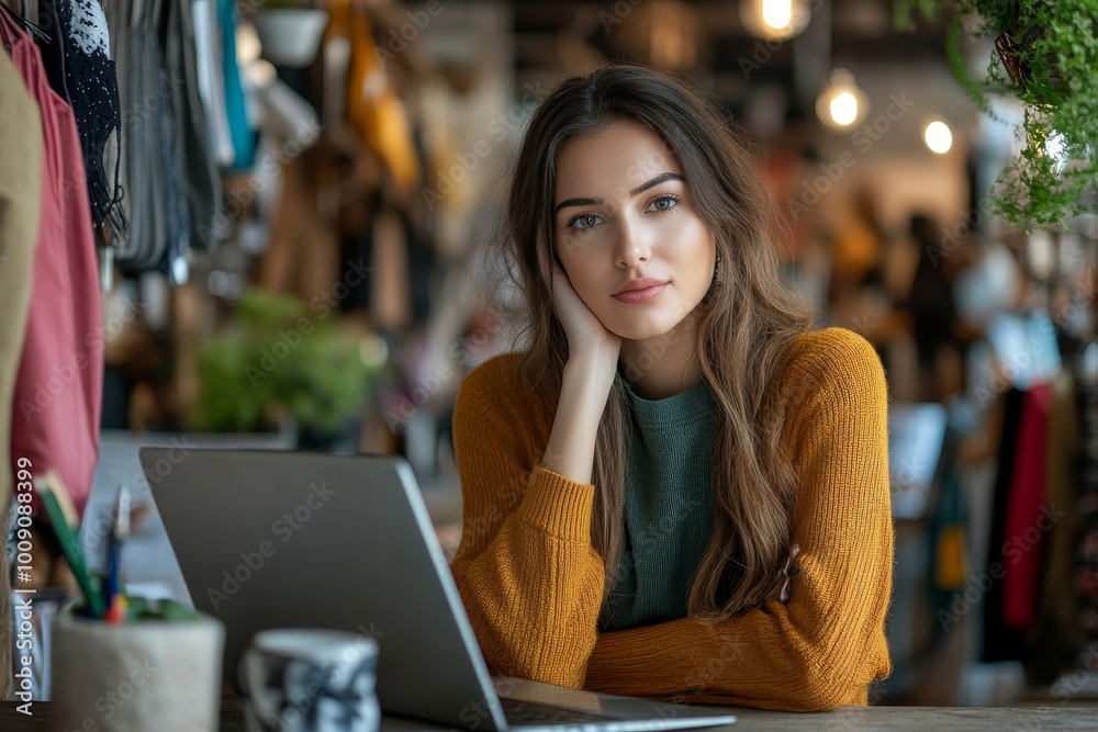 © dgpatel - Female online store owner thinking of new creative ideas for her business, Generative AI