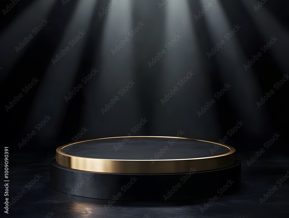 Black and Gold Podium with Light Beams Black and Gold Podium with Light Beams