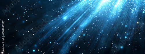 Blue light rays background with glowing speed lines and a starry sky, an AI technology digital concept background for futuristic science or space travel