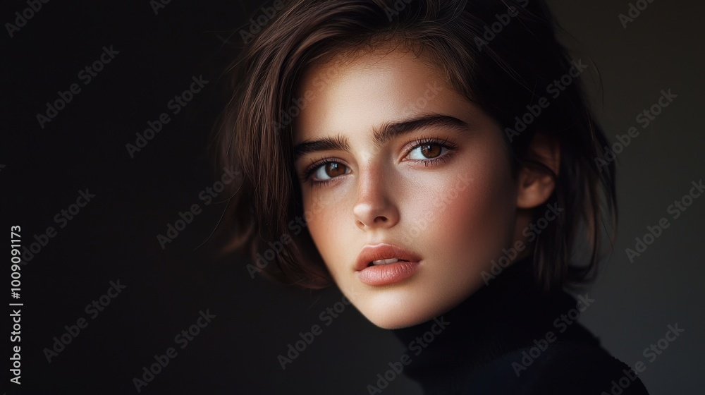 Fototapeta premium Woman with Elegant Look in Studio Light