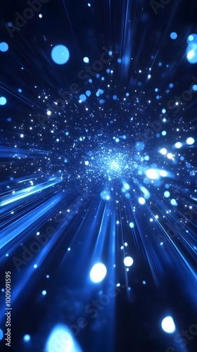 Blue light rays background with glowing speed lines and a starry sky  an AI technology digital concept background for futuristic science or space travel