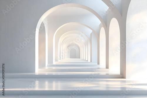 Couloir avec des arches blanches    l infini