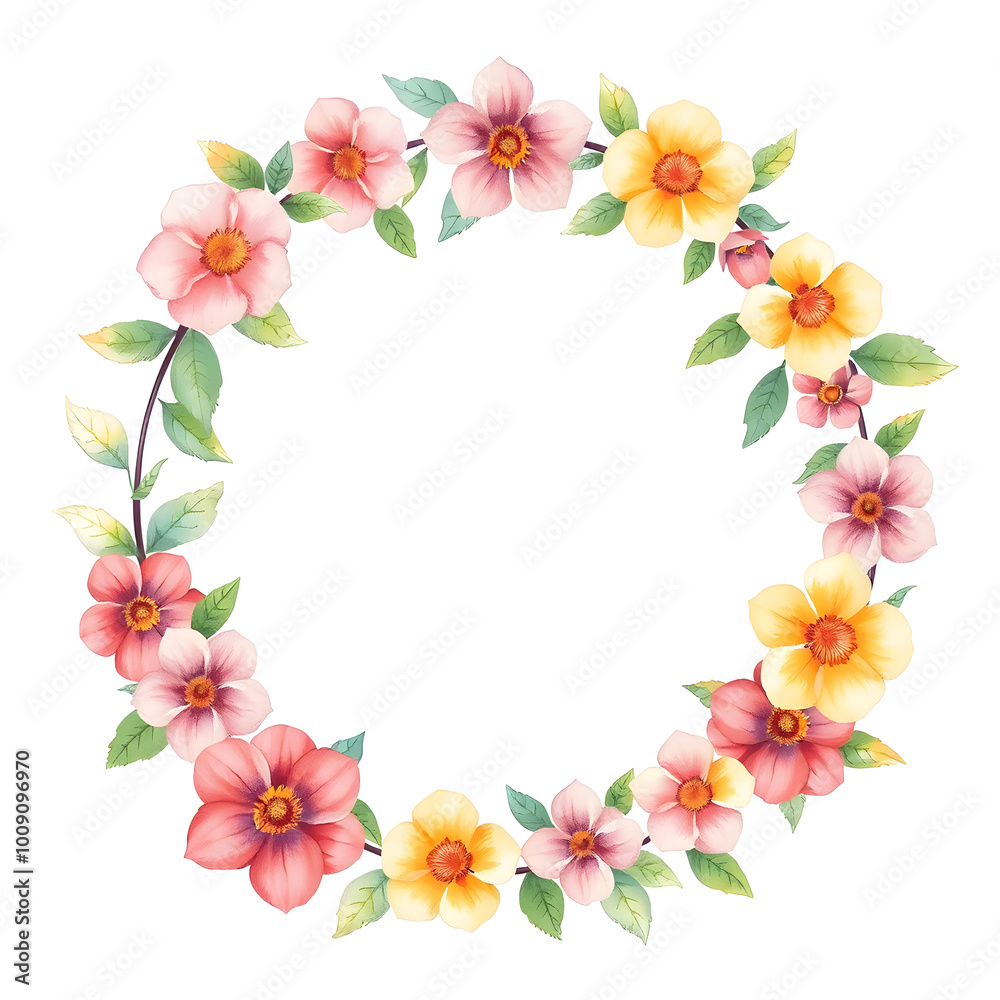 Pastel drawing artistic image of floral wreath as a frame for round white space. some leaves or flowers may overlap that white background. it has to be colorful, look natural. Generative AI Pastel drawing artistic image of floral wreath as a frame for round white space. some leaves or flowers may overlap that white background. it has to be colorful, look natural. Generative AI